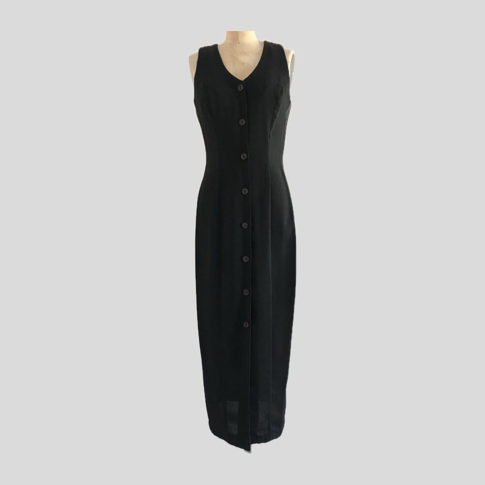 Vintage 90s Rampage Black Sleeveless Minimalist Chic Long Vest Dress Womens S